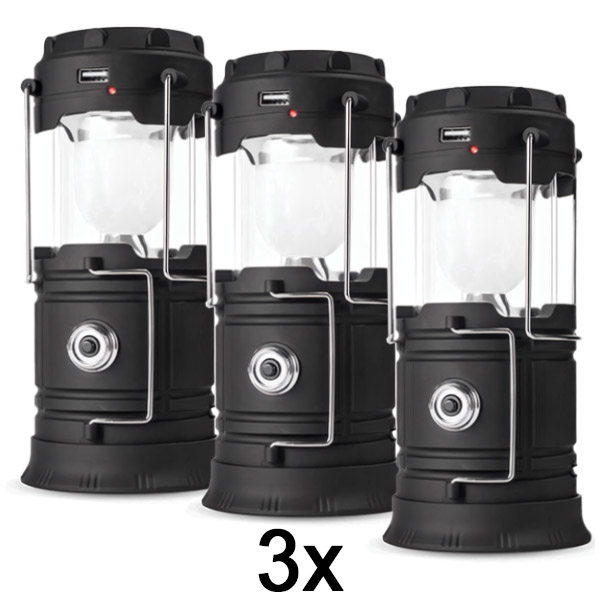 3x Solárne dobíjacie kempingové svietidlo + baterka | CAMPGLO